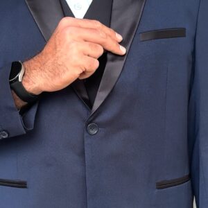 Smoking azul con pantalon negro - Imagen 3